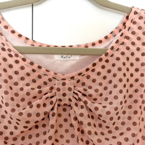 Katie Baby Pink w/ Chocolate Brown Polkadot Dress - Picture 5 of 7